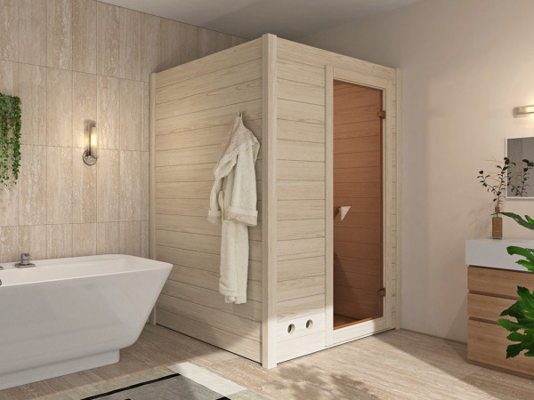 Sauna bois massif SET ÉCONOMIQUE Boswelia, poêle de 3,6 kW avec commande externe inclus