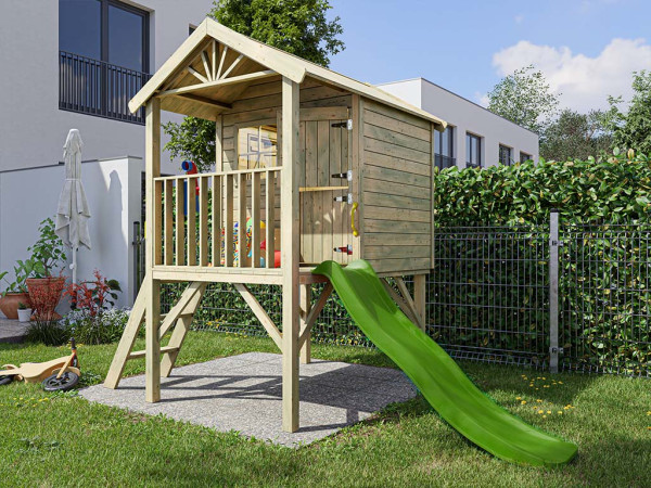 La figure montre une maison sur pilotis avec accessoires (non inclus)