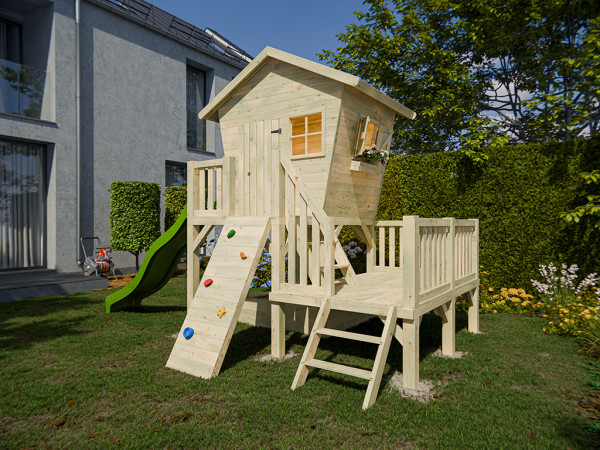 Cabane sur pilotis en bois autoclave Big Birdy XXL avec toboggan vert