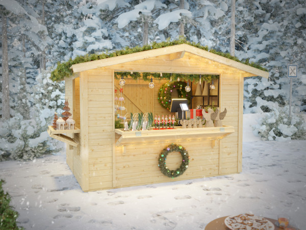 Stand de marché Jasmin 6 m² 18 mm naturel avec sol + fenêtre de vente supplémentaire