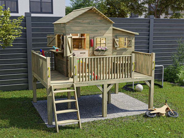 Illustration montrant la maison sur pilotis avec accessoires (en option)