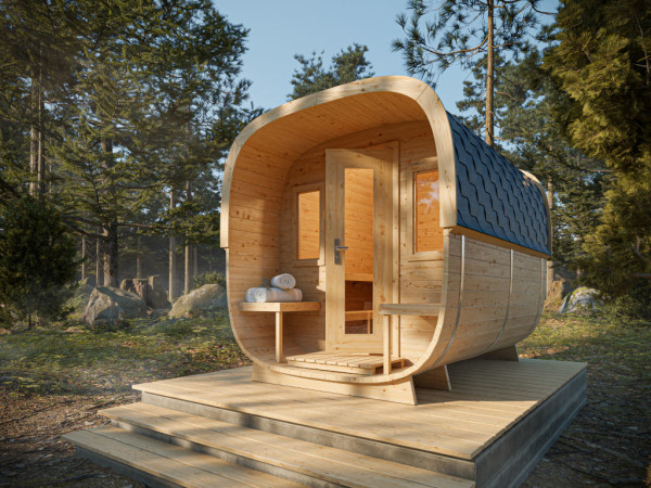 Sauna tonneau Cube Gilby brut en épicéa