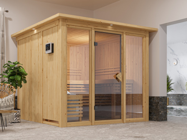 Système de sauna Sari avec couronne de toit Kit complet avec poêle combiné BIO 9 kW avec commande ex