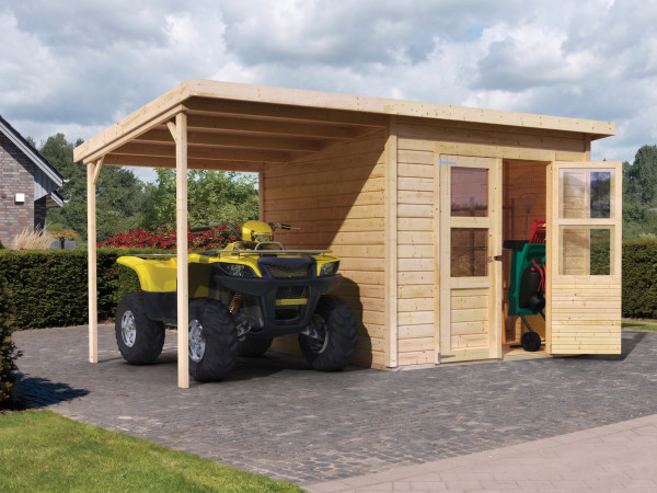 Abri de jardin Merseburg 4 avec toit en appentis de 166 cm ECO 14 mm naturel