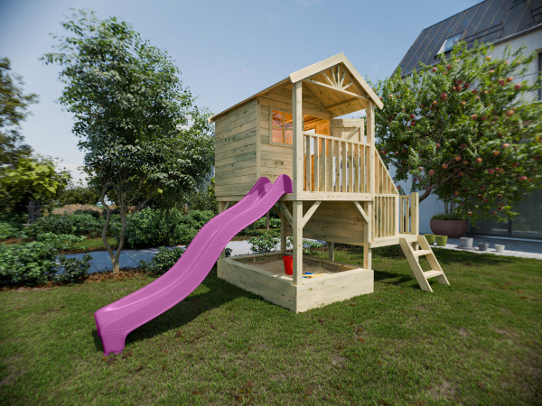 Maison sur pilotis Amsterdam KDI avec toboggan rose