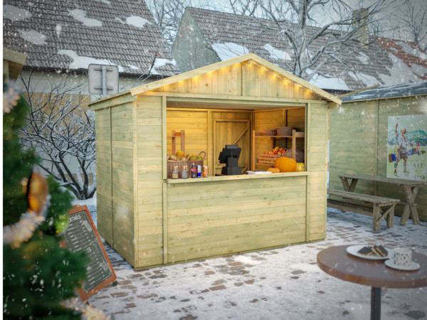 Stand de marché - stand de vente Tallinn 4,66 m² 16 mm KDI vert incl. plancher