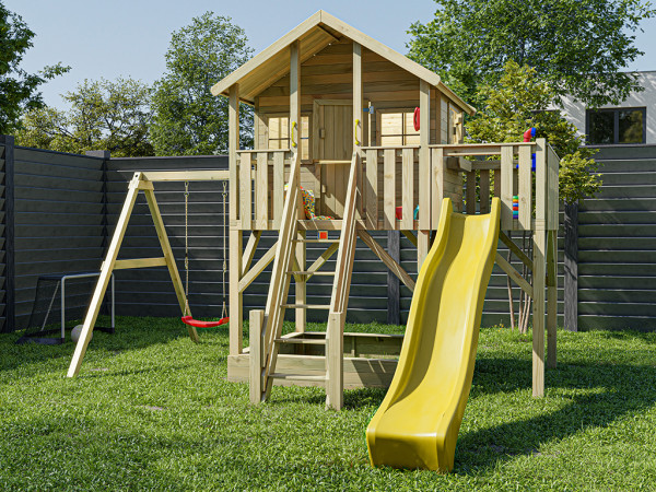 La figure montre une maison sur pilotis avec accessoires (non inclus)