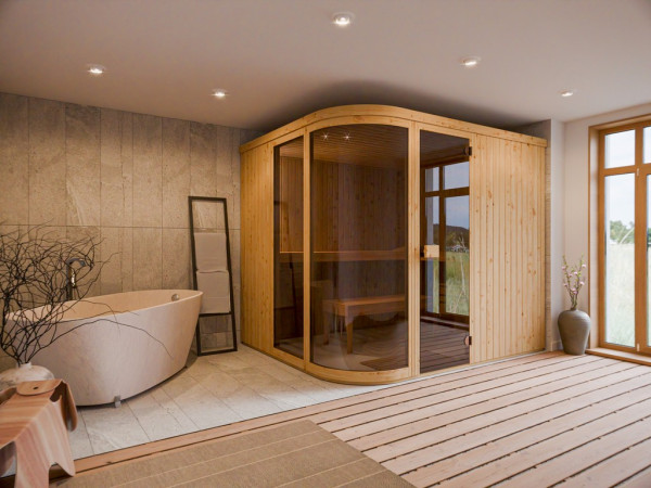 Sauna modulaire Sarah 2 avec poêle finlandais 9 kW et commande intégrée