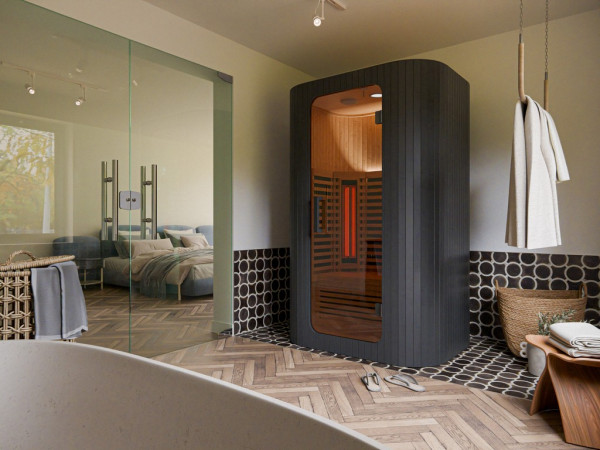 Sauna infrarouge Konrad en hemlock avec porte entièrement vitrée