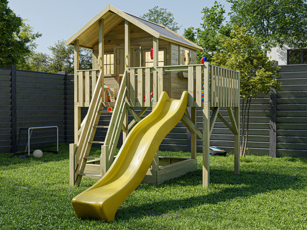 La figure montre une maison sur pilotis avec accessoires (non inclus)