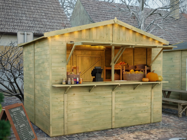 Stand de marché / Stand de vente "Rudolf" 16 mm en bois autoclave vert avec plancher