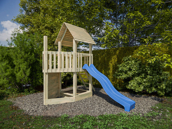 Aire de jeu en bois autoclave Ship Tower avec toboggan bleu