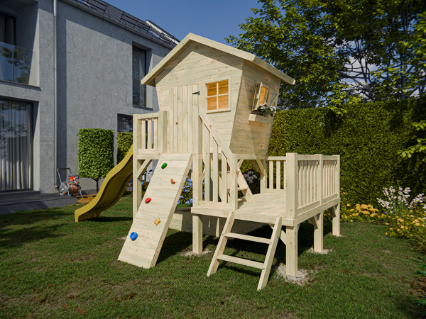 Cabane sur pilotis en bois autoclave Big Birdy XXL avec toboggan jaune