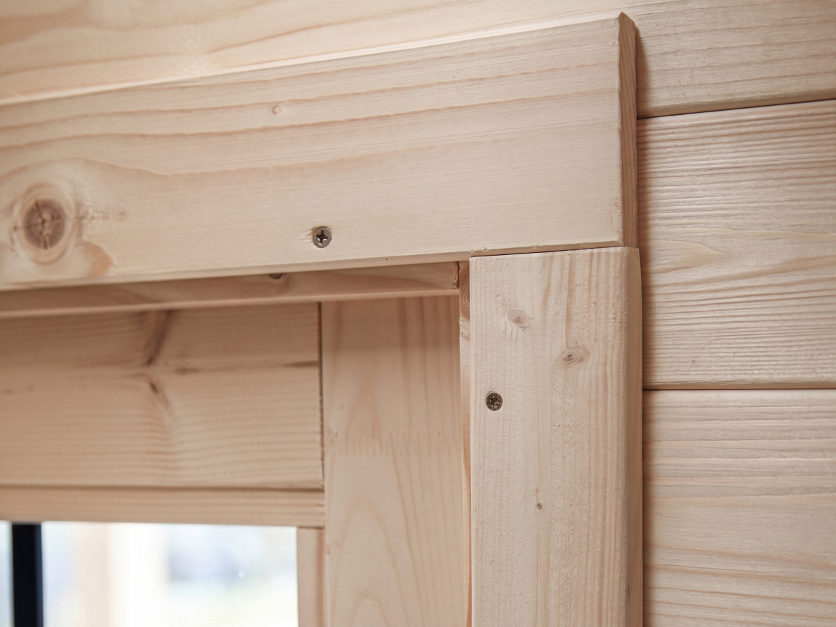 Abri de jardin en bois CA2988 28 mm naturel avec auvent de 4 m