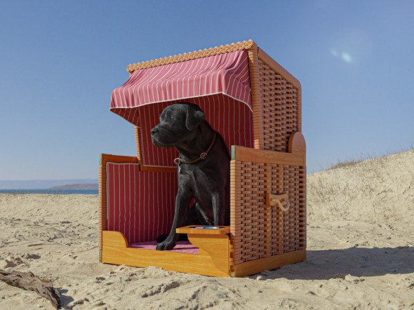 Panier de plage pour chiens Mena beige / rouge / blanc avec housse de protection