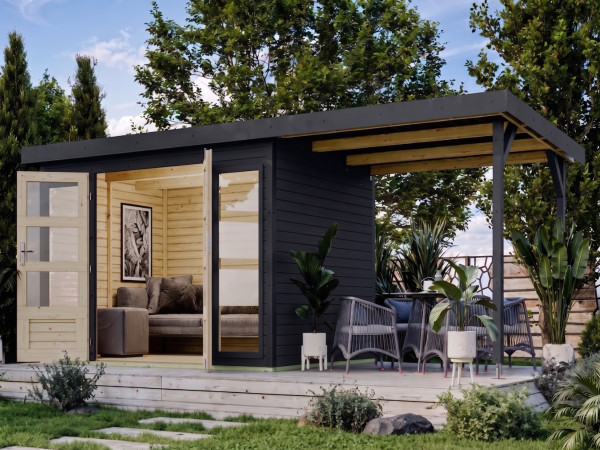 Abri de jardin hybride Hera 4 19 mm anthracite avec extension de toit