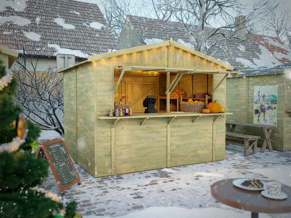 Stand de marché / Stand de vente "Rudolf" 16 mm en bois autoclave vert avec plancher
