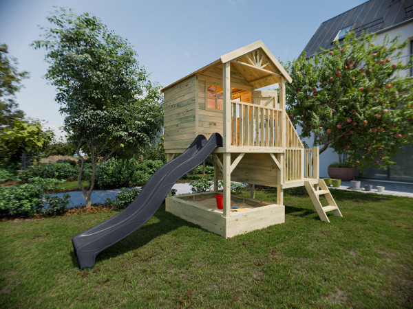 Maison sur pilotis Amsterdam KDI avec toboggan, gris