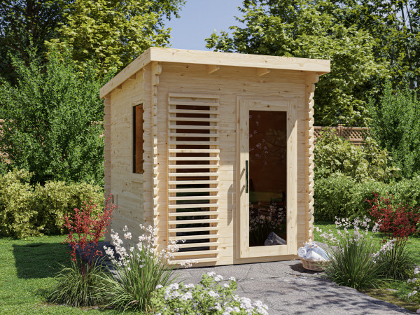 Sauna extérieur Layla 40 mm avec porte en verre graphite et deux fenêtres