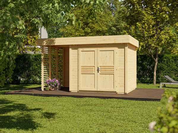 Abri de jardin Livo 2 28 mm naturel avec extension de 164 cm