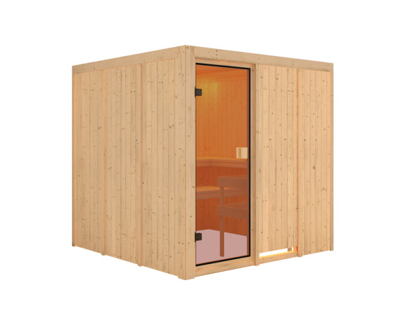 Karibu Sauna à éléments 68mm Celine 4 SPARSET avec poêle de sauna 9 kW M90 et commande intégrée.