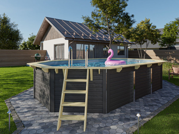Piscine en bois modèle 4X 38 mm couleur anthracite