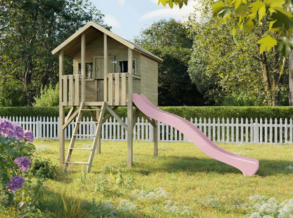 Maison d'pilotis Big House KDI y compris toboggan roseCabane de jardin sur pilotis Big House KDI inc