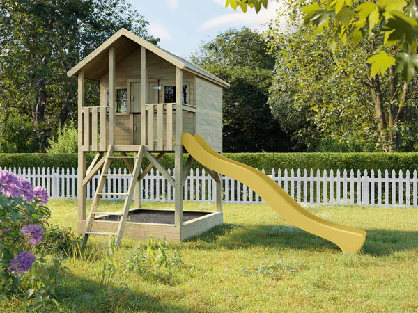 Cabane de jardin sur pilotis Big House avec bac à sable KDI y compris toboggan jaune