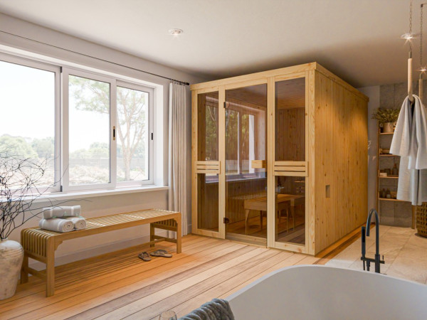 Sauna intérieur Sauna modulaire KARIBU « Lara 2 » avec poêle finlandais 9 kW et commande intégrée