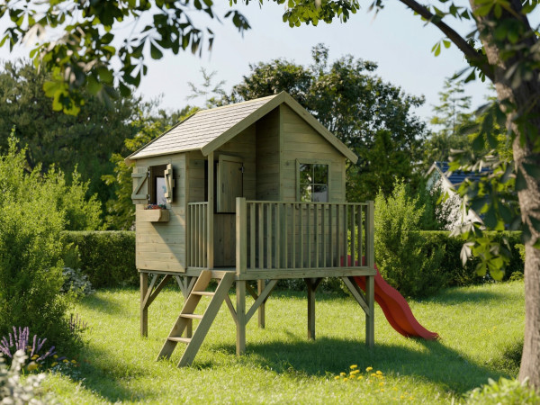 Cabane de jardin sur pilotis Bruxelles KDI incl. toboggan rouge