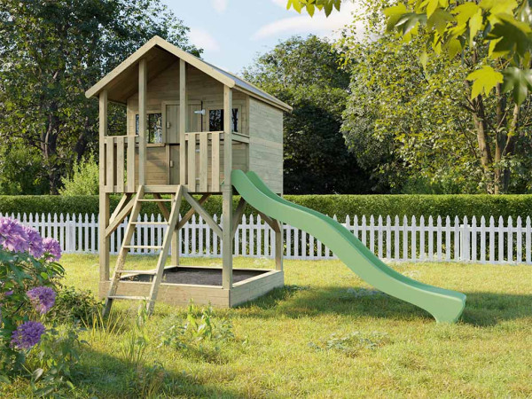 Cabane de jardin sur pilotis Big House avec bac à sable KDI y compris toboggan vert