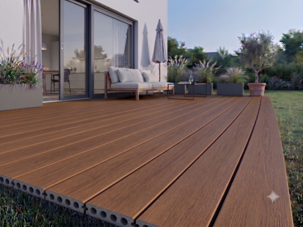 Lame de terrasse WPC Patio, profilé creux coextrudé marron