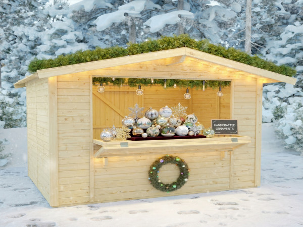 Stand de marché - stand de vente Jasmin 6 m² 18 mm naturel avec sol.