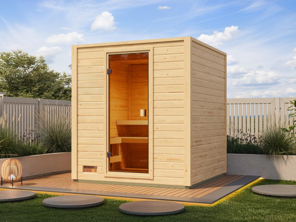 Sauna de jardin Lenchen 2 nature SPARSET avec poêle bio 9 kW et commande externe