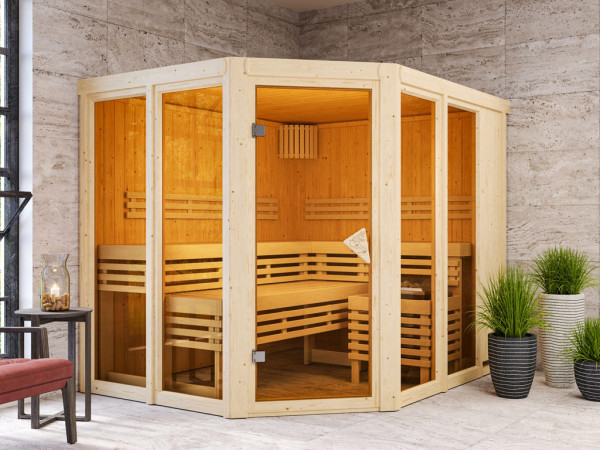 Sauna avec éléments préfabriqués KARIBU « Nuri » 68 mm Premium