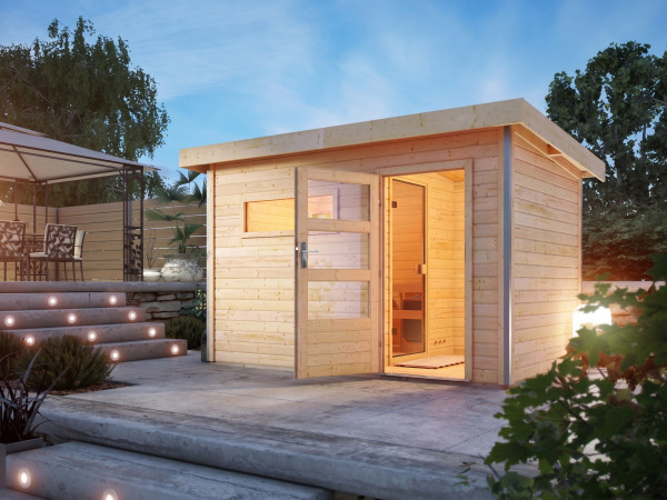 Sauna maison Enns 1 avec porte en verre transparent & vestiaire