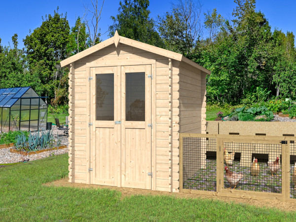 Abri de jardin en rondins "Mini 2 D" toit à pignon 28 mm