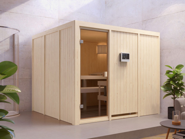 Karibu Sauna à éléments 68 mm Celine 8 SPARSET avec poêle de sauna 9 kW M90 et commande intégrée