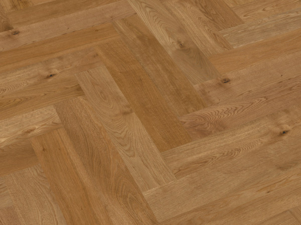 Plancher en parquet maxi lames chêne avec nœuds arête de poisson Brossé