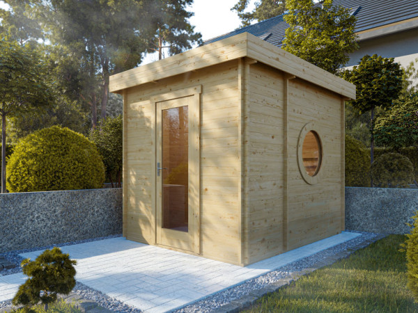Sauna extérieur QuadraSpa avec poêle bio-combiné 9 kW et commande externe