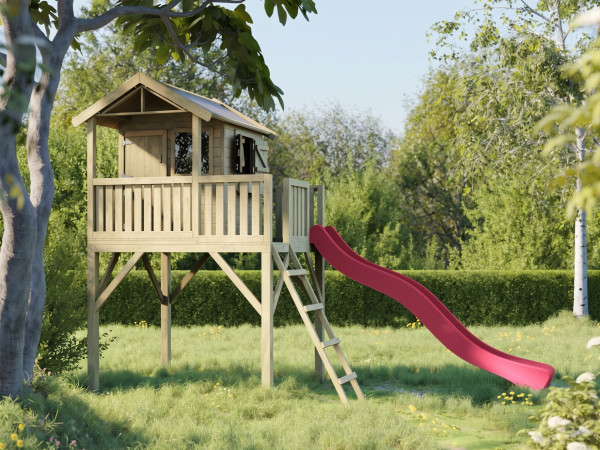 Cabane de jardin sur pilotis Funny XXL KDI incl. toboggan rose