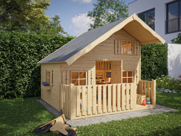 Maisonnette de jeu Tom L 15 mm À l'état naturel avec véranda