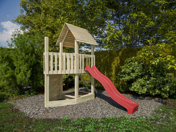 Aire de jeux en bois autoclave Ship Tower avec toboggan rouge