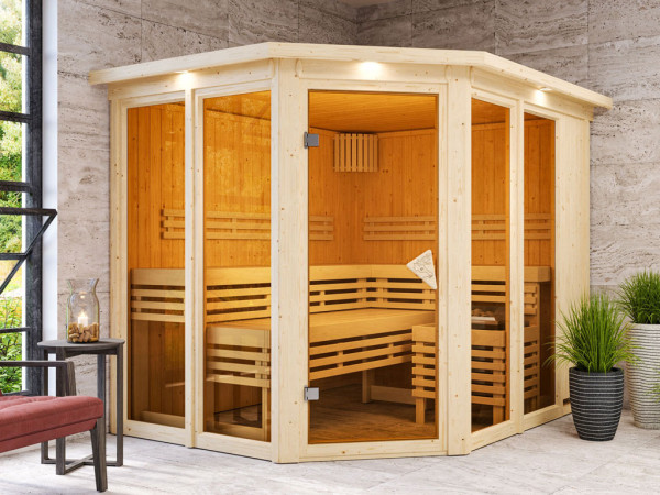 Système de sauna Sauna Premium Nuri set économique avec poêle de 9 kW avec commande intégrée