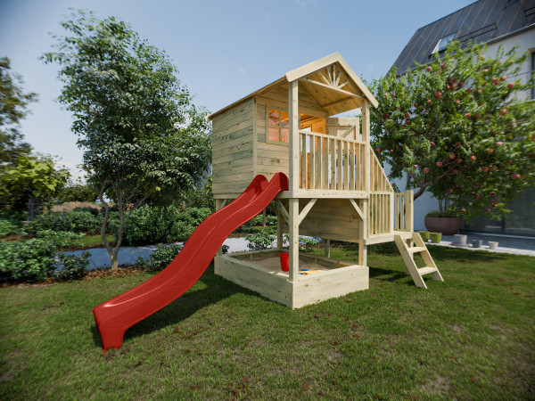 Maison sur pilotis Amsterdam KDI avec toboggan rouge