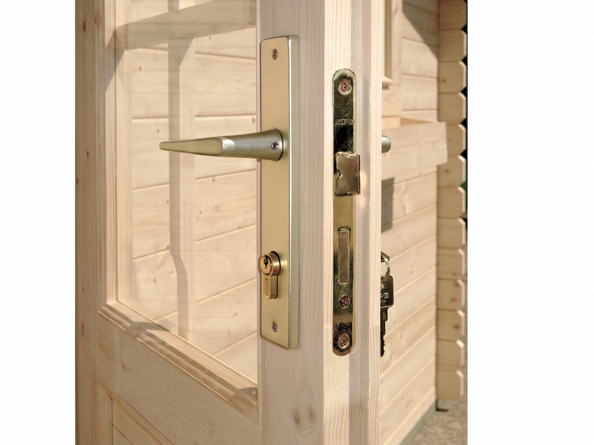 Abri de jardin en bois CA2988 28 mm naturel avec auvent de 4 m