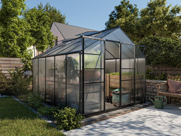 Serre de jardin Athena Noire en polycarbonate alvéolé 4 mm