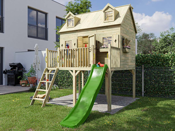 La figure montre une maison sur pilotis avec accessoires (non inclus)