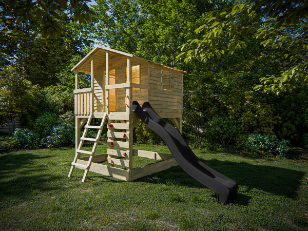 Cabane sur pilotis en bois autoclave avec toboggan gris Henry