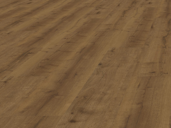 Sol vinyle clipsable haut de gamme décor chêne brun châtaigne, lame large